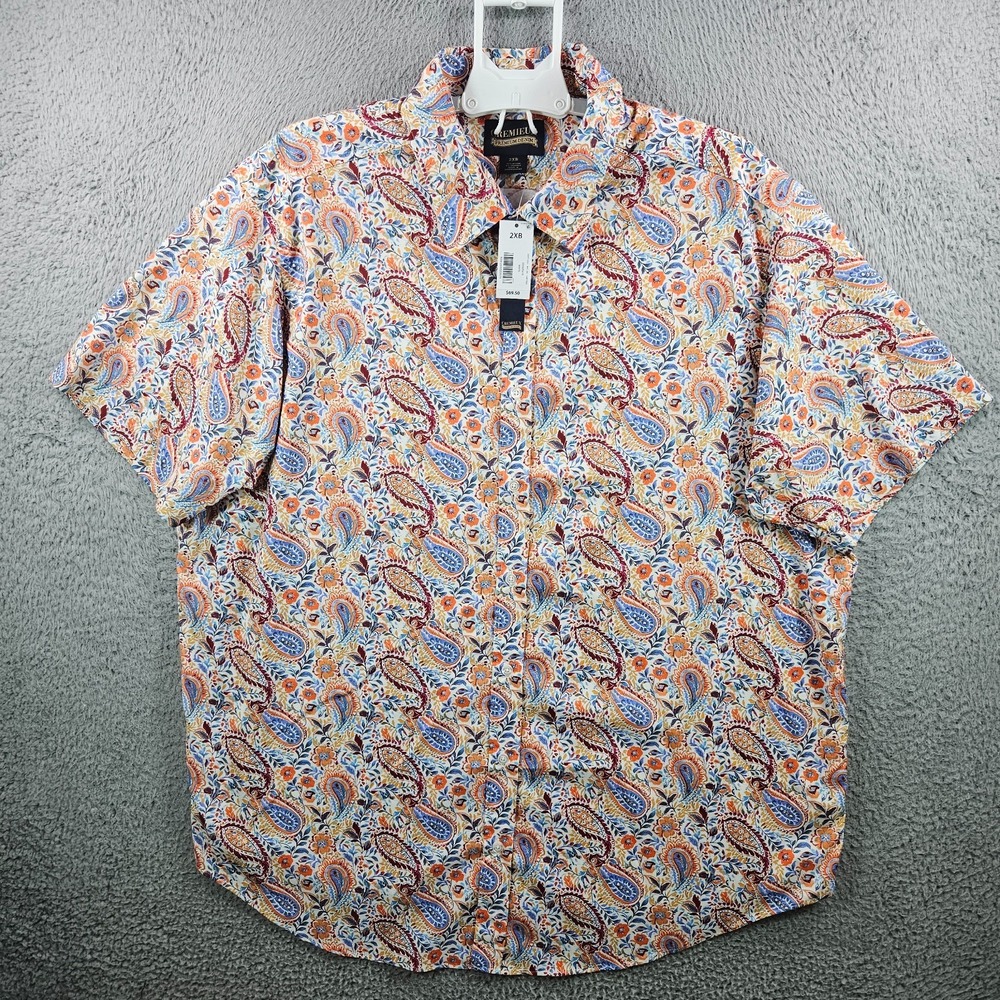 NEW Cremieux Casual Shirt Men 2XB Stretch Paisley Short Sleeve Nylon Orange Tone